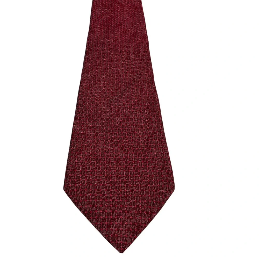 Oscar de la Renta Silk Jacquard Geometric Pattern Red Necktie Men's‎ Formal Work